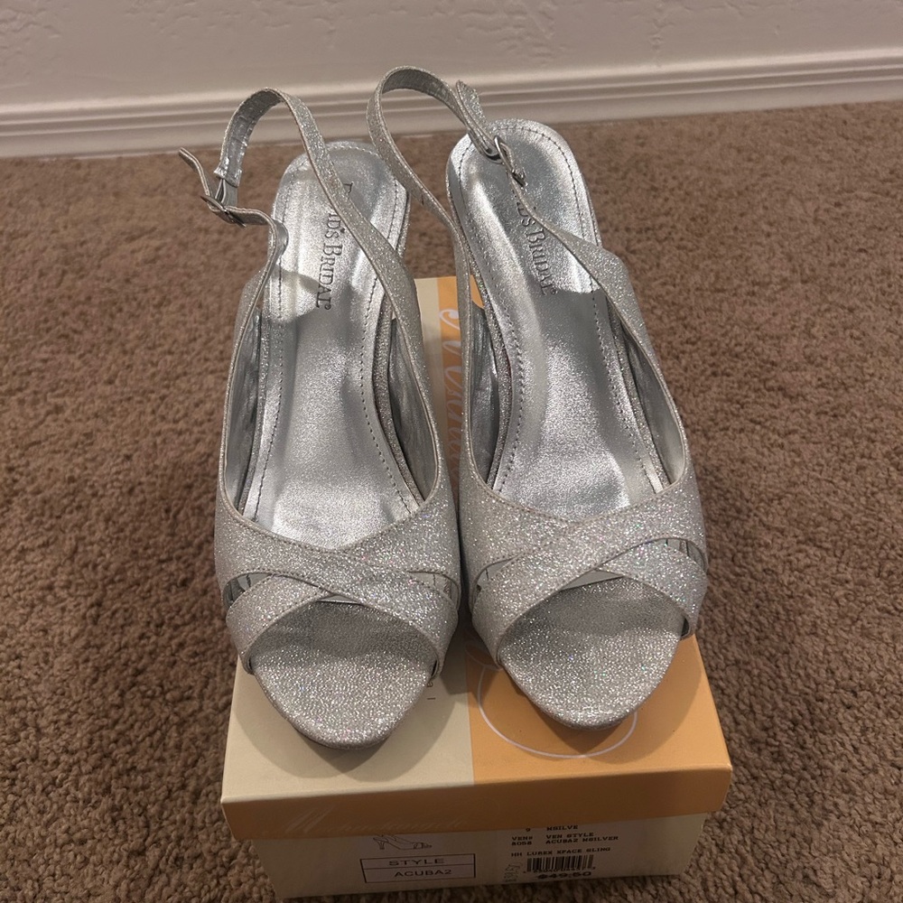 David's Bridal Sparkling Silver Heels